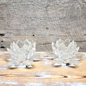1970's Shannon By Godinger Crystal Of Ireland Lotus Votive Candleholders